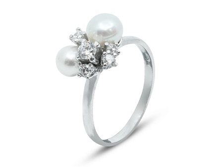 Noblesní prsten z bílého zlata se dvěmi kultivovanými perlami 40