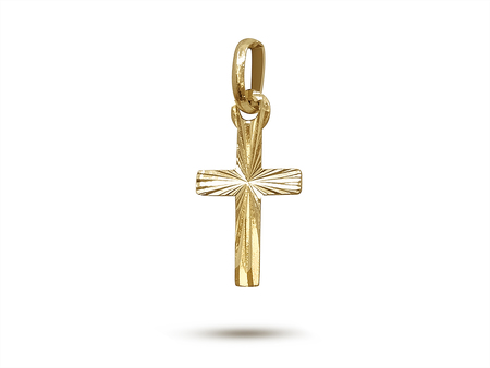 Probroušený křížek - přívěsek ze žlutého zlata 42