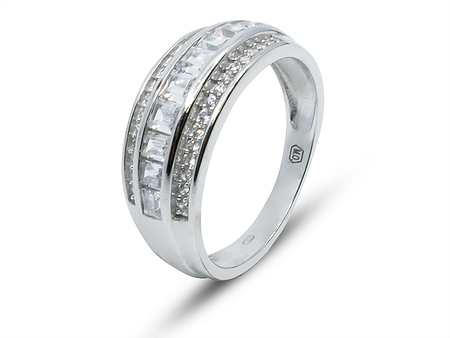 Velmi výrazný prsten ze stříbra se třemi řadami zirkonů 7