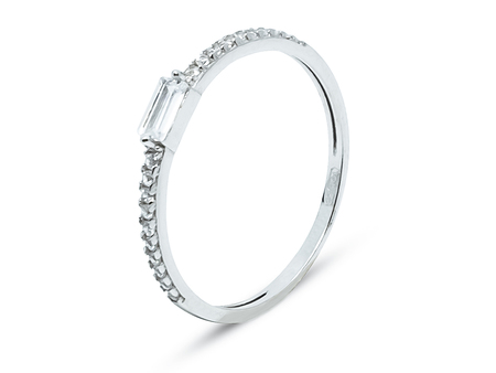 Jemný zásnubní prsten z bílého zlata s obdélníkovým zirkonem 14