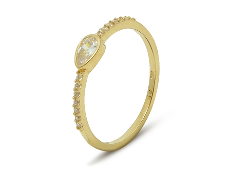 Jemný kamínkový prsten ze žlutého zlata se zirkonem ve tvaru kapky 42