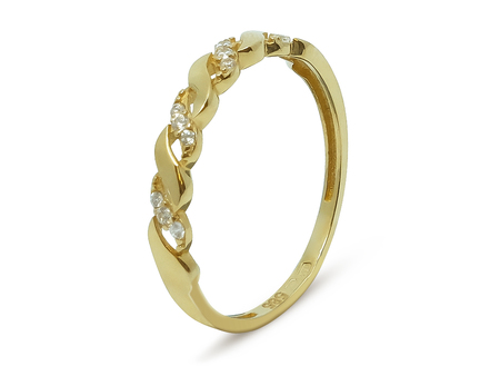 Jemný propletený prsten ze žlutého zlata se zirkony 34