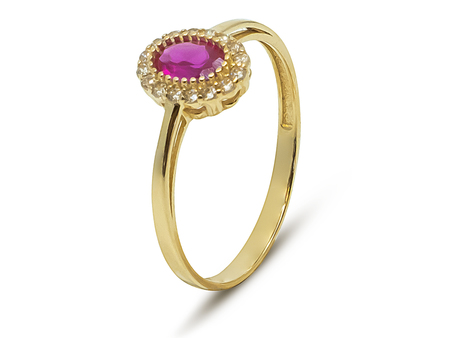 Jemný prsten klasického vzhledu s červeným rubínem ze žlutého zlata 27