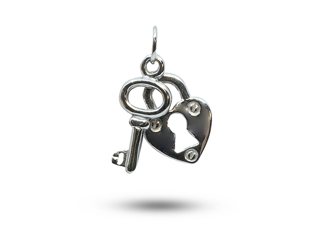 Klíč se zámkem ve tvaru srdce - přívěsek ze stříbra 22