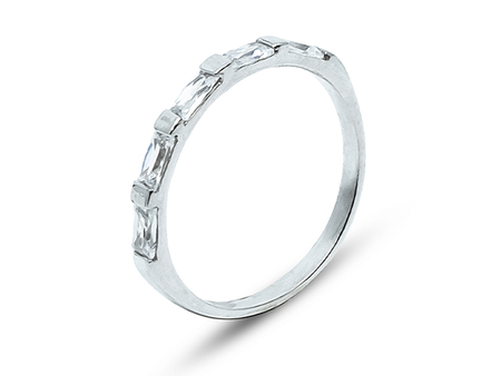 Prsten s obdélníkovými zirkony z bílého zlata 15