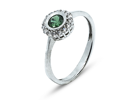 Prsten se syntetickým smaragdem a drobnými zirkony 14