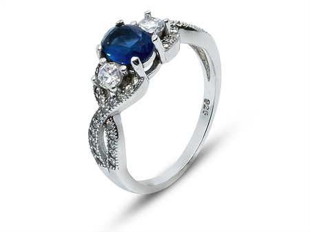 Výrazný prsten ze stříbra s modrým syntetickým akvamarínem 11