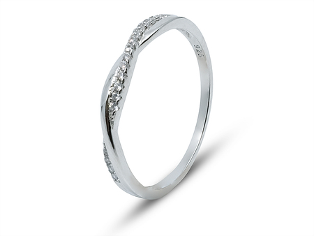 Propletený jemný prsten ze stříbra doplněný zirkony 13