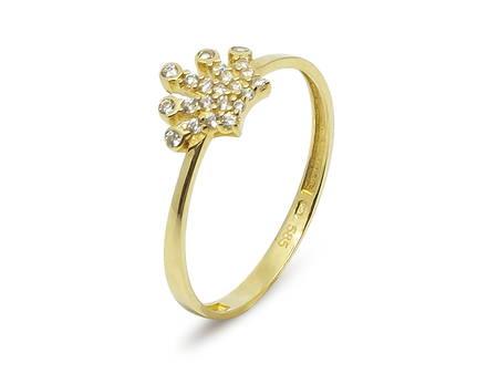 Jemný prsten s třpytivou korunkou ze žlutého zlata 4
