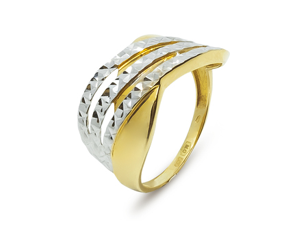 Robustní atypický prsten ze žlutého zlata s bílým dobarvením 7