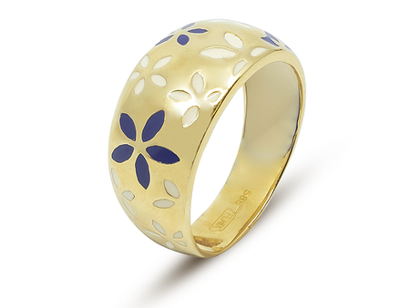 Květinový prsten ze žlutého zlata zdobený smaltem 22