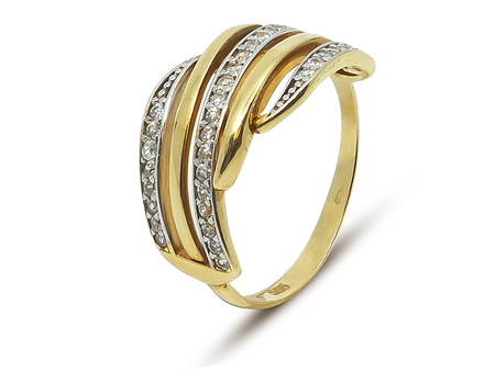 Výrazný prsten ze žlutého zlata osázený zirkony 16