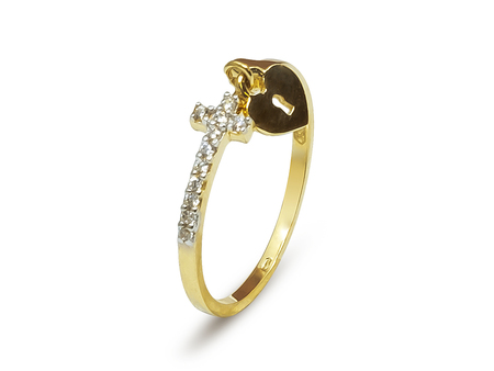 Prsten ze žlutého zlata s křížky a zámečkem 11
