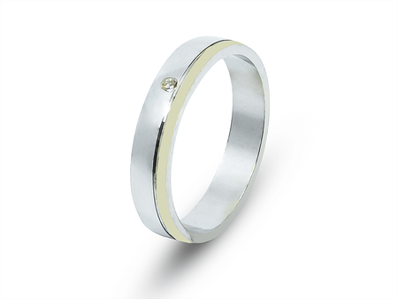 Snubní prsten z bílého zlata zdobený zlatou linkou a zirkonem 11