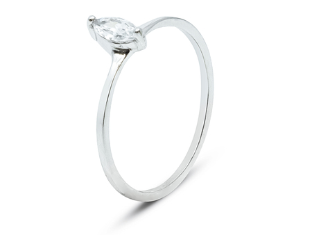 Zásnubní prsten z bílého zlata jemný s atypickým kamenem 25